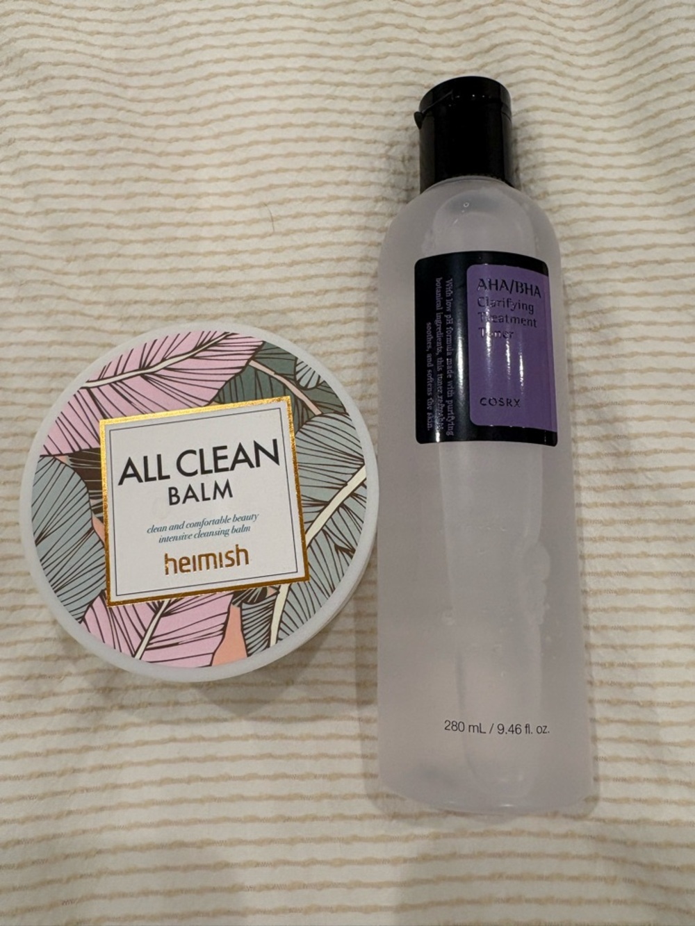 Heimish All Clean Balm and Cosrx AHA BHA Clarifying Treatment Toner